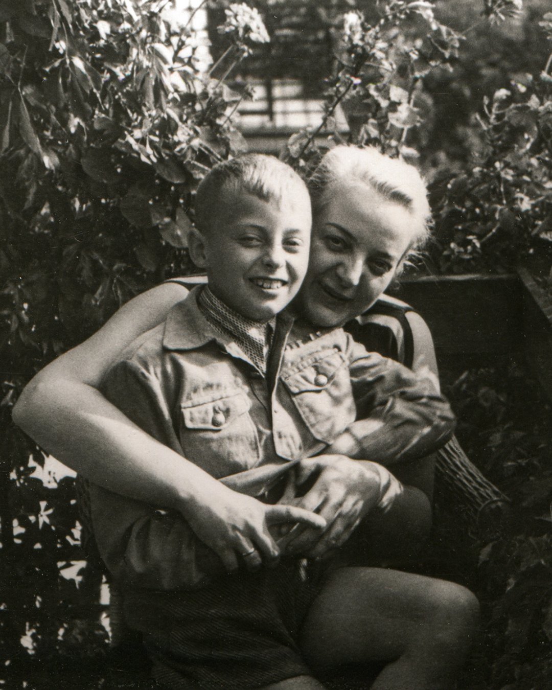 Mother and son in the garden