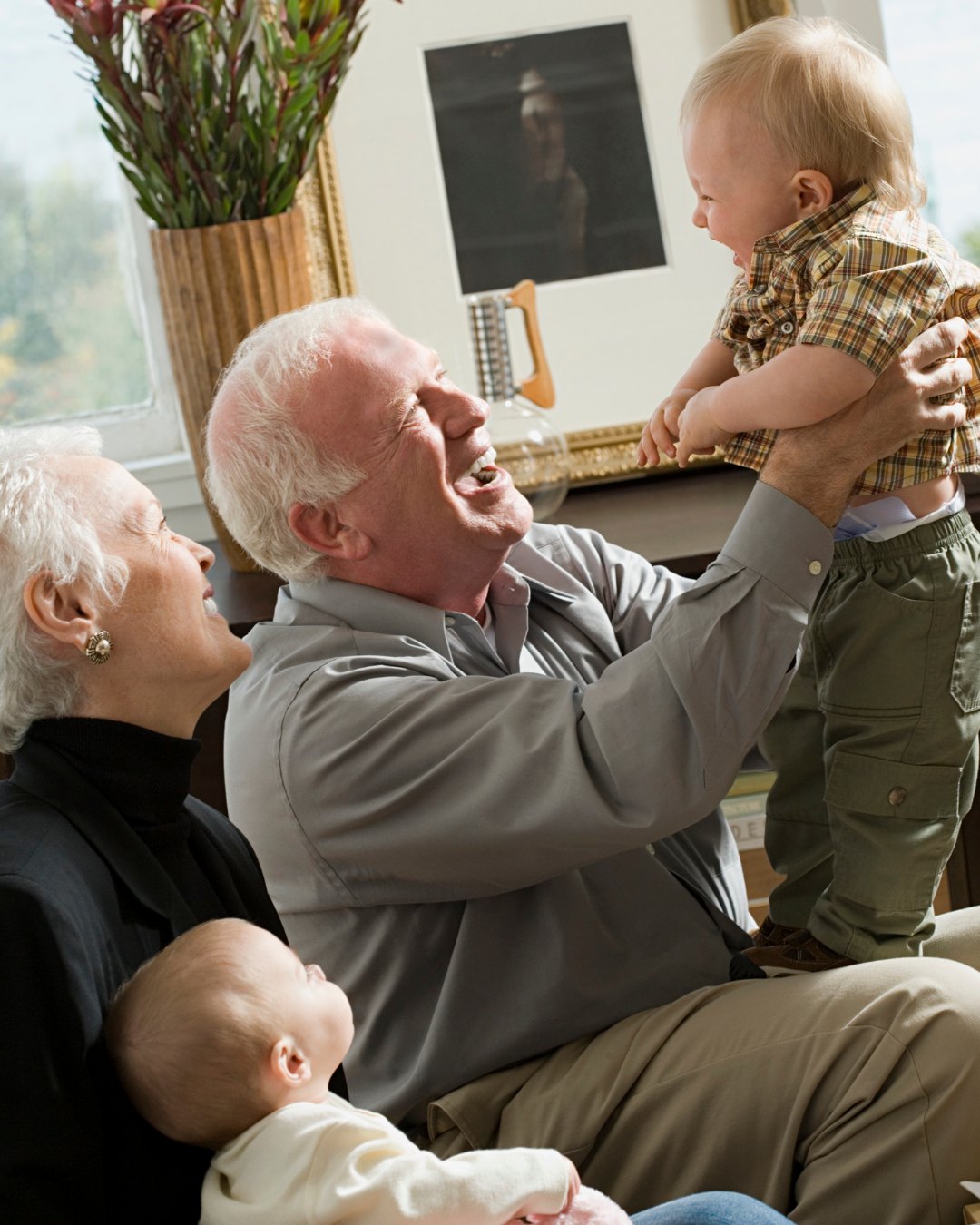 Grandparents and grandchildren laughing